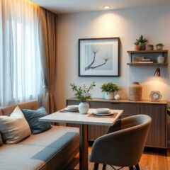 Stół przy ścianie w salonie z jadalnią: jak urządzić funkcjonalną i estetyczną przestrzeń na małym metrażu